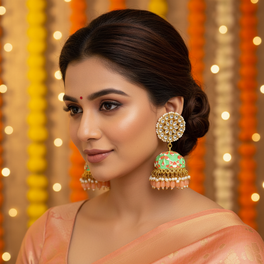 Light green meenakari Jhumkis