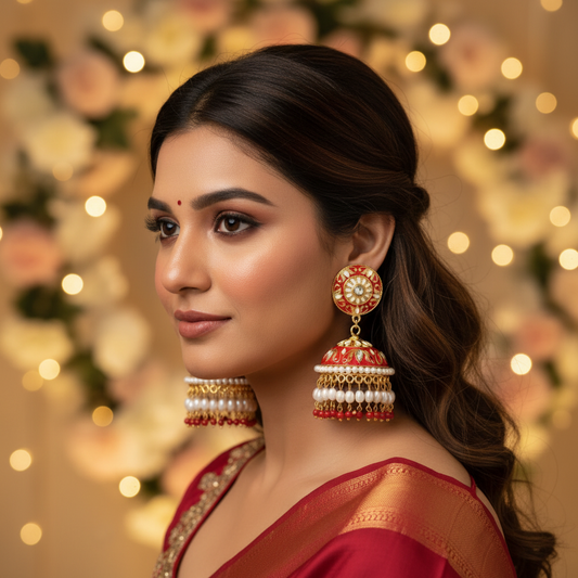 Red Meenakari Jhumkis