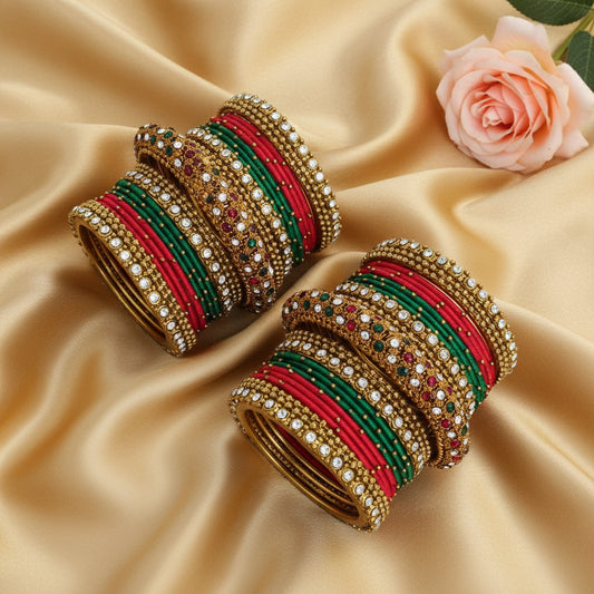 Red green Bridal bangles set (2.6)