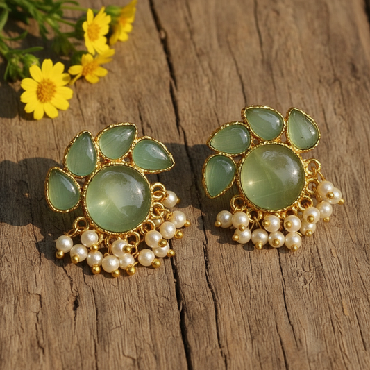 Sea green kundan studs