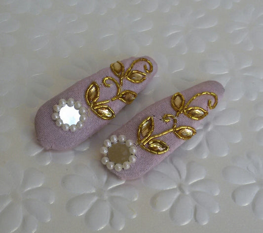 Light pink mirror maggam work tik tak clips