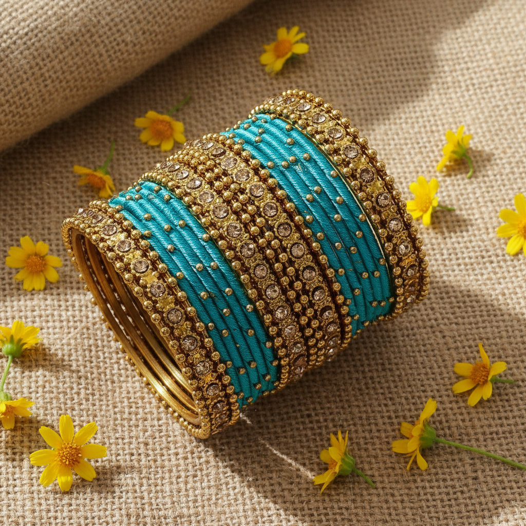Teal green raha bangles set