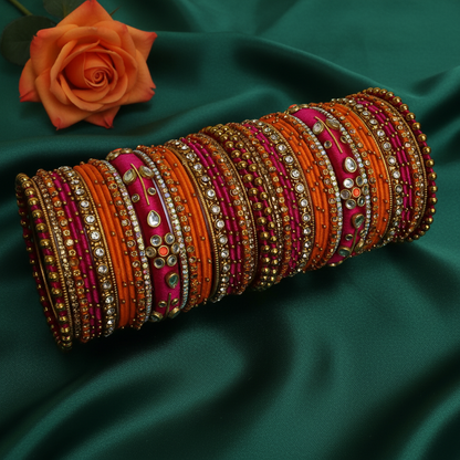 Pink orange handcrafted bridal bangles set