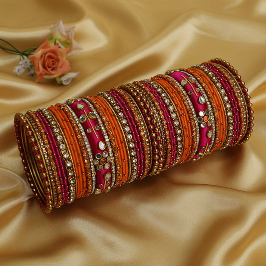 Pink orange handcrafted bridal bangles set