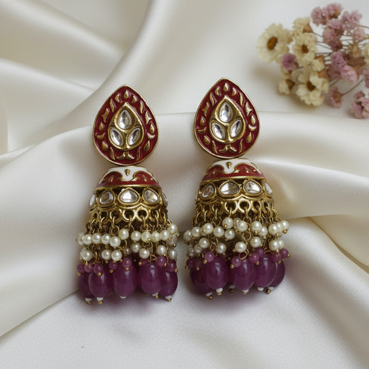 wine color Meenakari Jhumkis