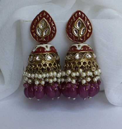 wine color Meenakari Jhumkis