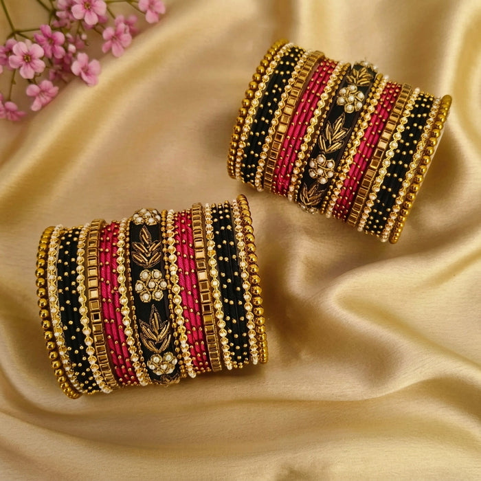 Bottle green red rawsilk bridal bangle set