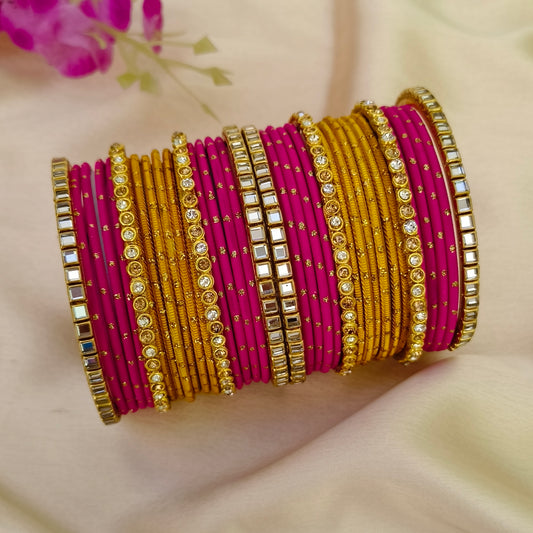 Pink yellow ramya bangle set