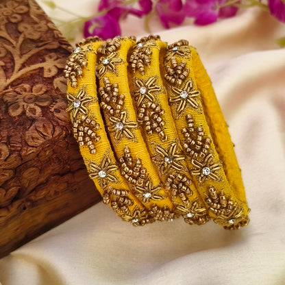 Pink yellow Jhanvi Rawsilk bangle set