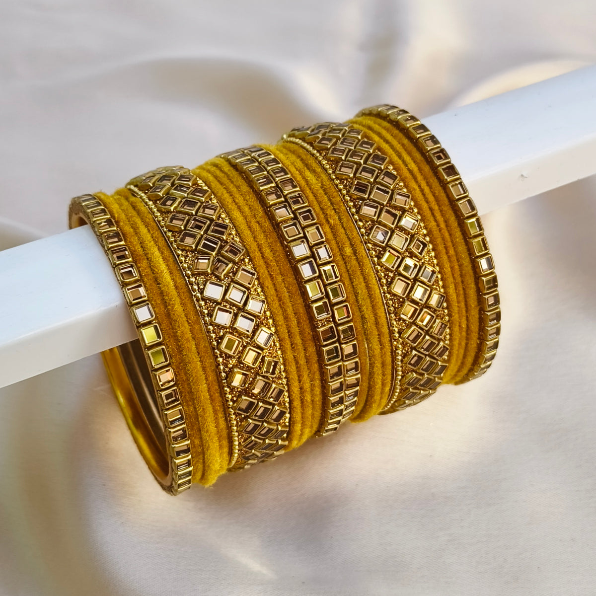 Yellow velvet bangle set