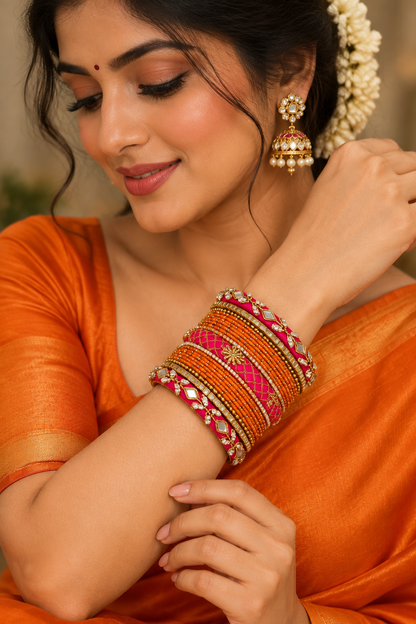 Orange pink Rachana bridal bangle set