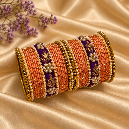 Purple peach Raw silk bangle set