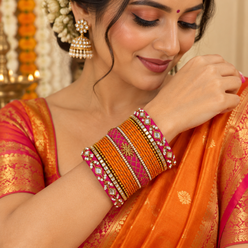 Orange pink Rachana bridal bangle set