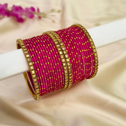Rani Pink kundan bangle set