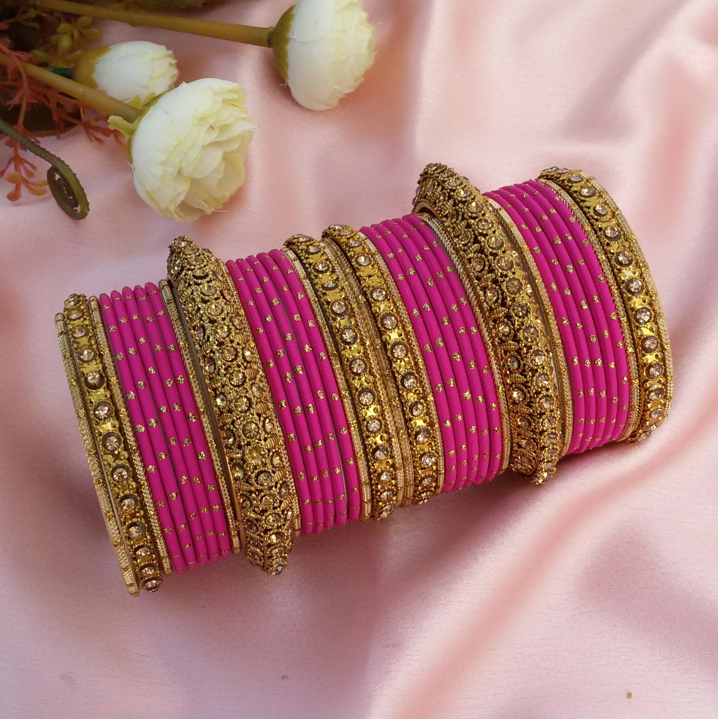 Pink metal bangle set