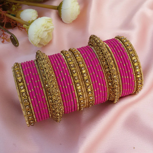 Pink metal bangle set