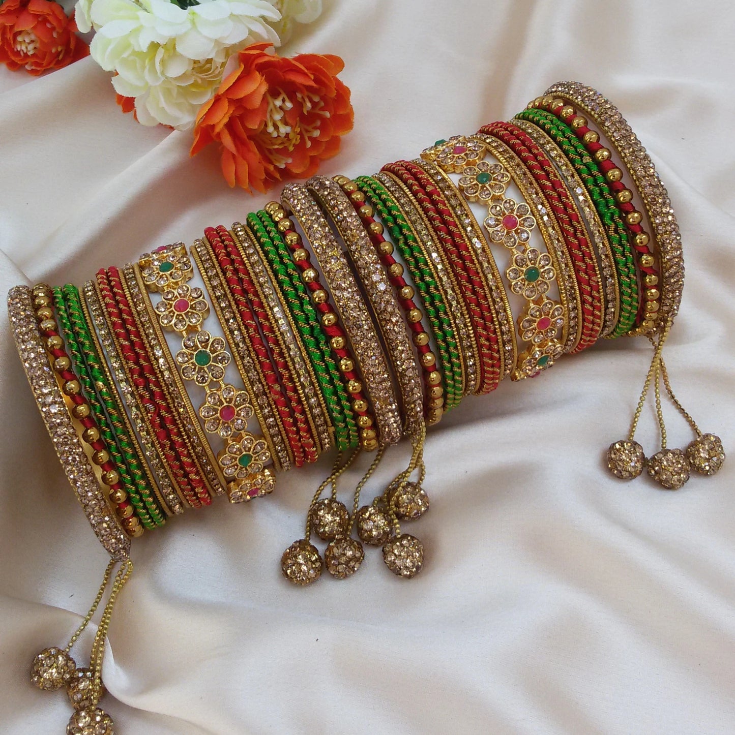 Red green  bridal bangles set