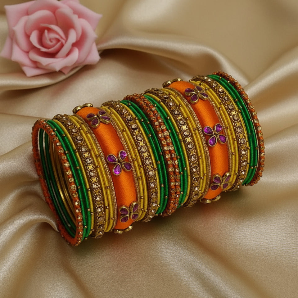 Orange yellow kundan bangle