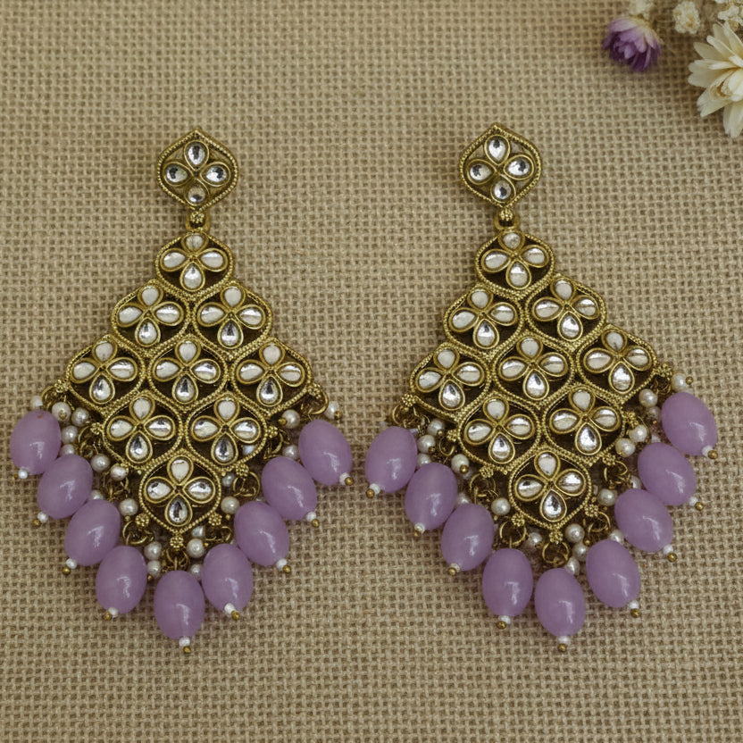 Lavender kundan danglers