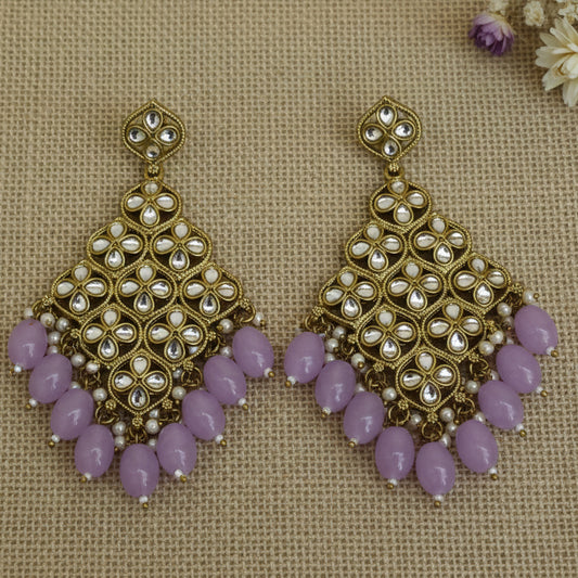 Lavender kundan danglers