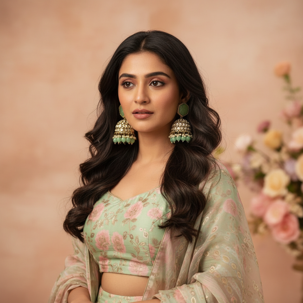 Mint green kundan Jhumkis