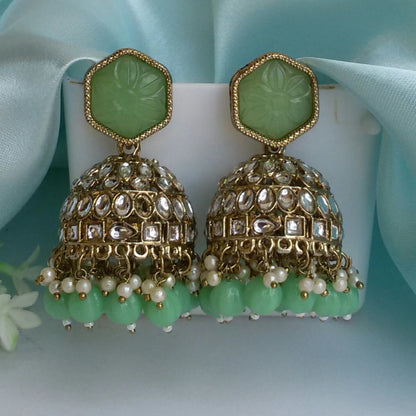 Mint green kundan Jhumkis