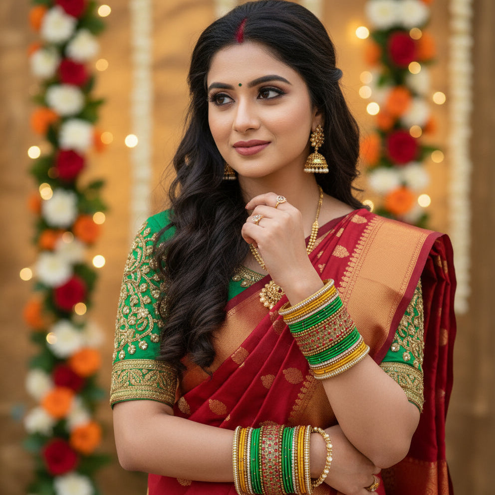 Yellow red silk thread bangle set