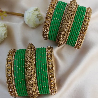 Green metal bangle set